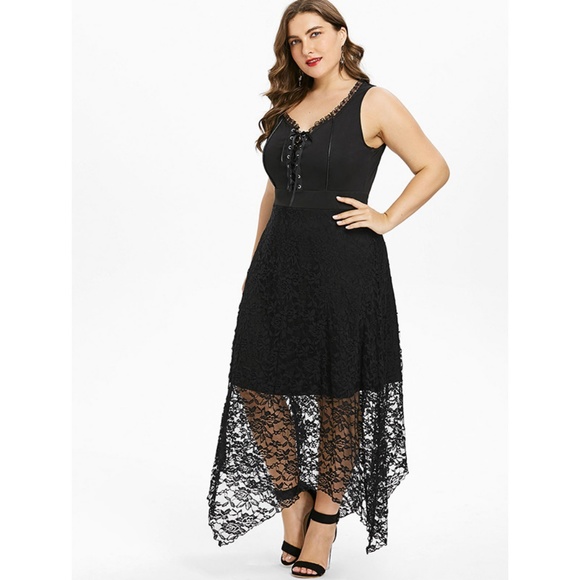 Plus Size Goth Punk Lace-Up Corset Dress w/ Lace - Picture 3 of 6